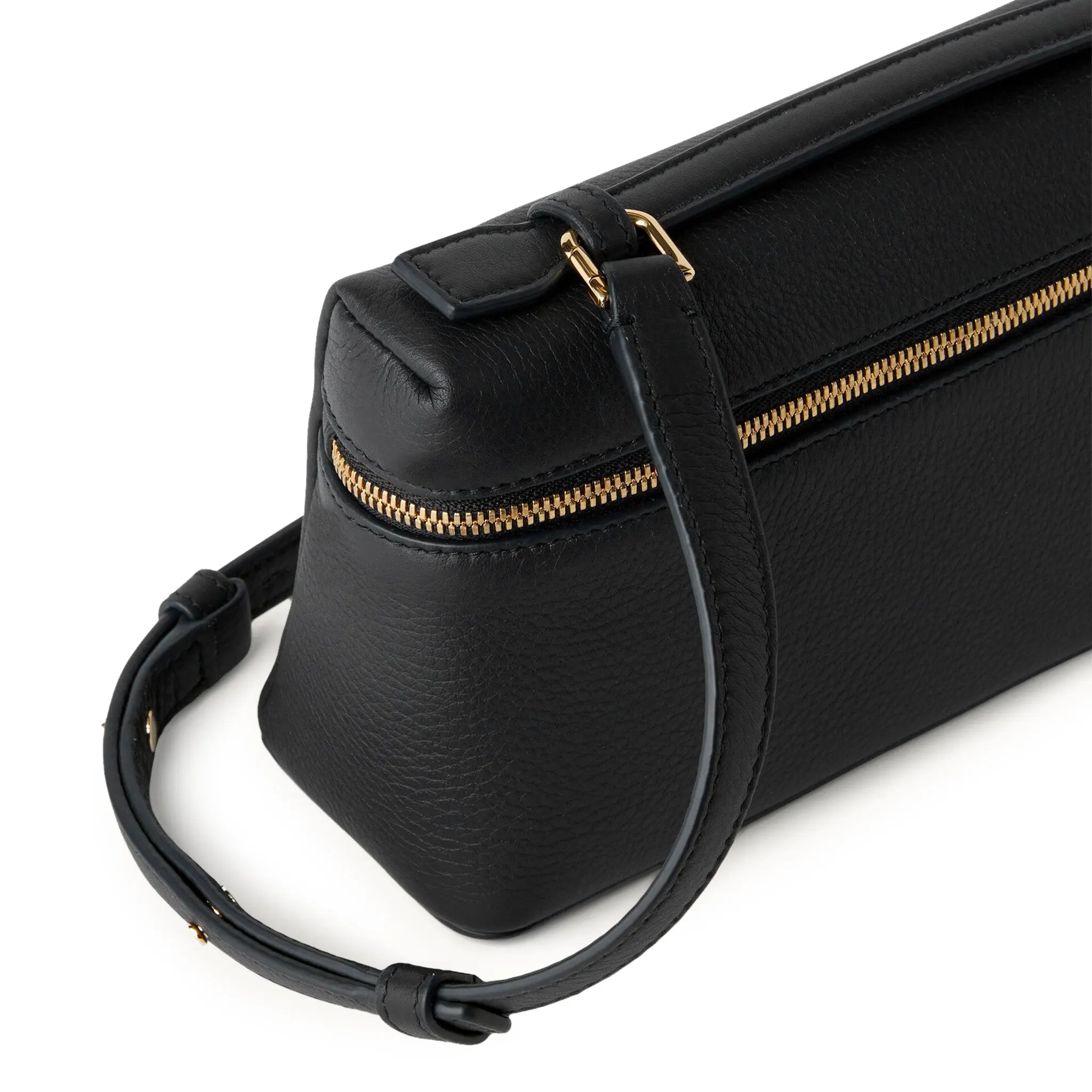 Front Side View of Loro Piana Extra Pocket L19 Black Sun Gold Shoulder Bag FAN4045_804L